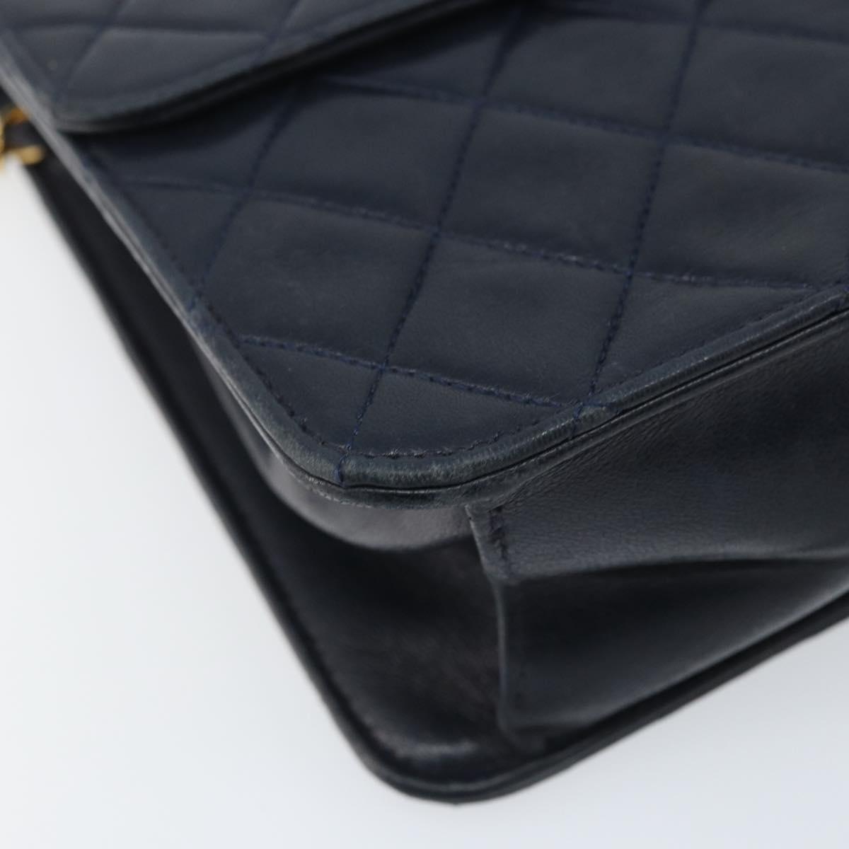 CHANEL Matelasse Chain Shoulder Bag Lamb Skin Navy Gold CC Auth BAZ147