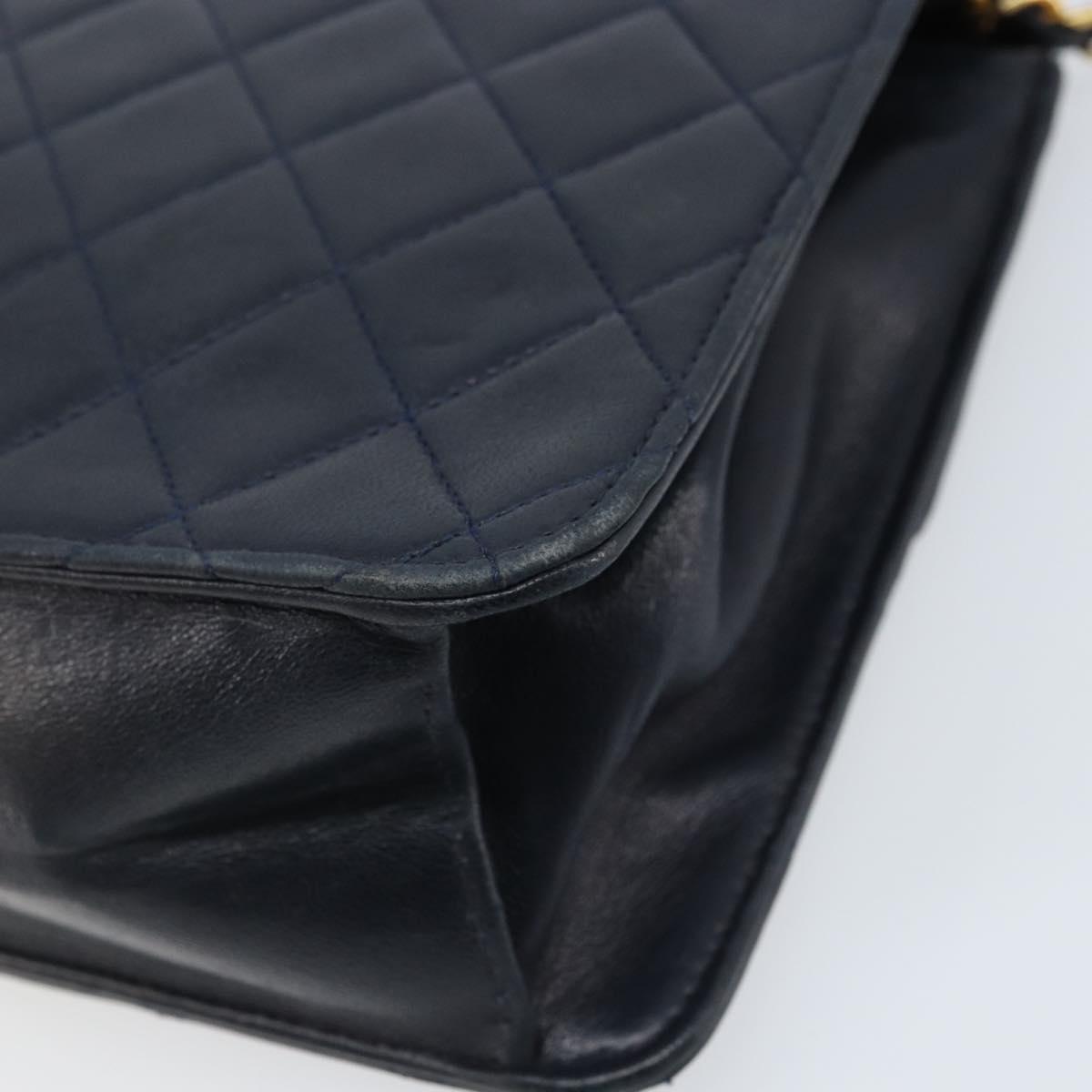 CHANEL Matelasse Chain Shoulder Bag Lamb Skin Navy Gold CC Auth BAZ147