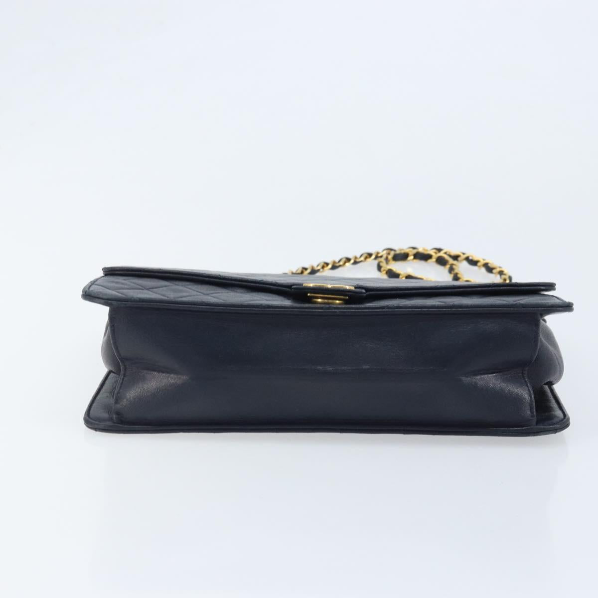 CHANEL Matelasse Chain Shoulder Bag Lamb Skin Navy Gold CC Auth BAZ147