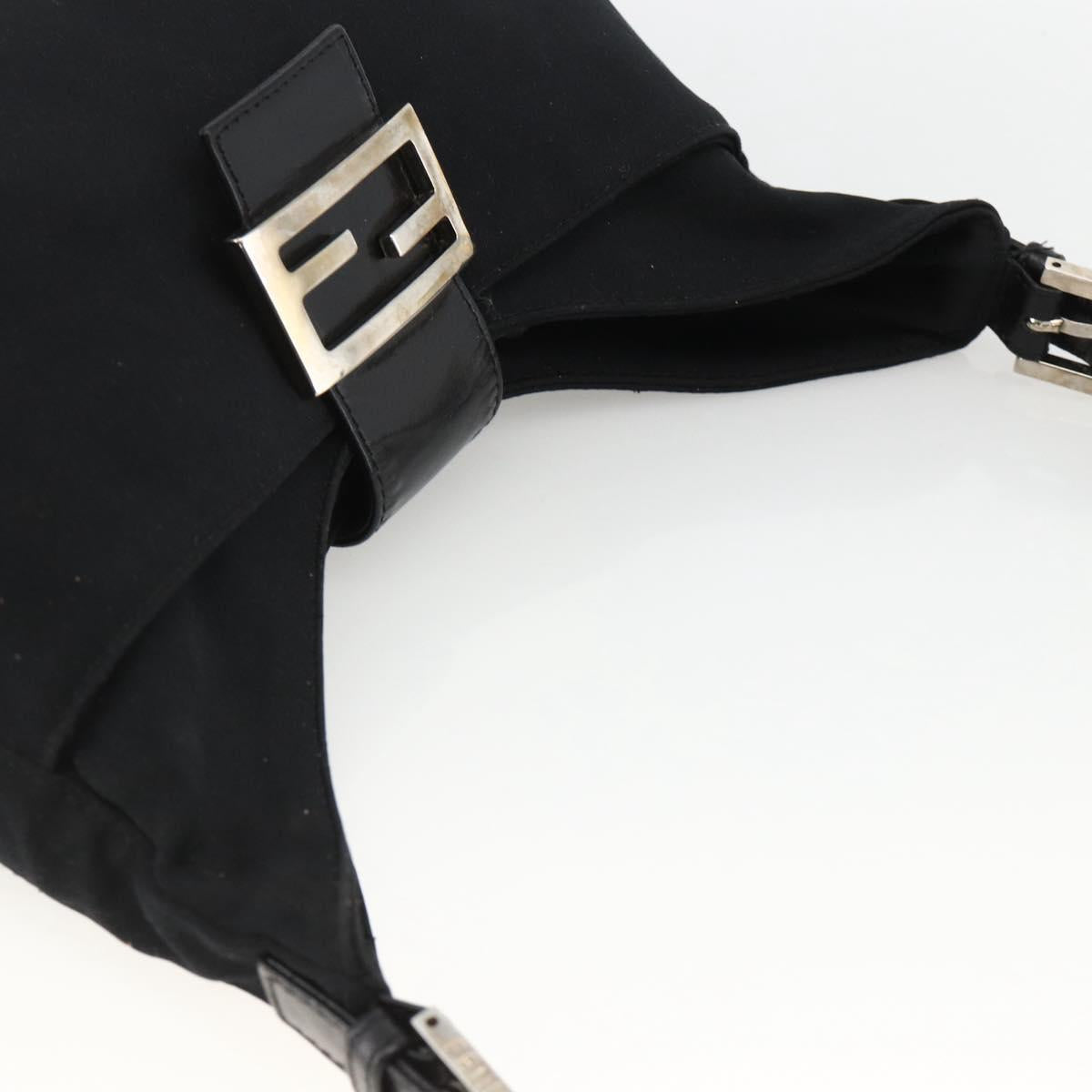 FENDI Mamma Baguette Shoulder Bag Nylon Black Silver Auth BAZ148