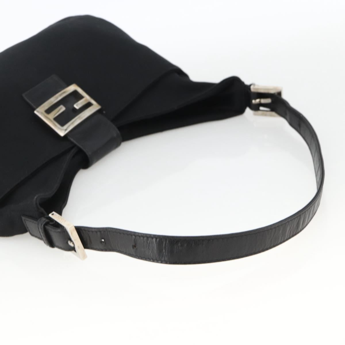 FENDI Mamma Baguette Shoulder Bag Nylon Black Silver Auth BAZ148