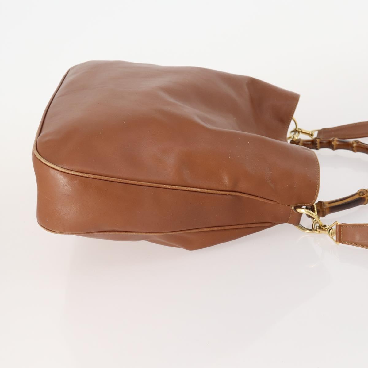 GUCCI Bamboo Shoulder Bag Leather 2way Brown Gold Auth BAZ155