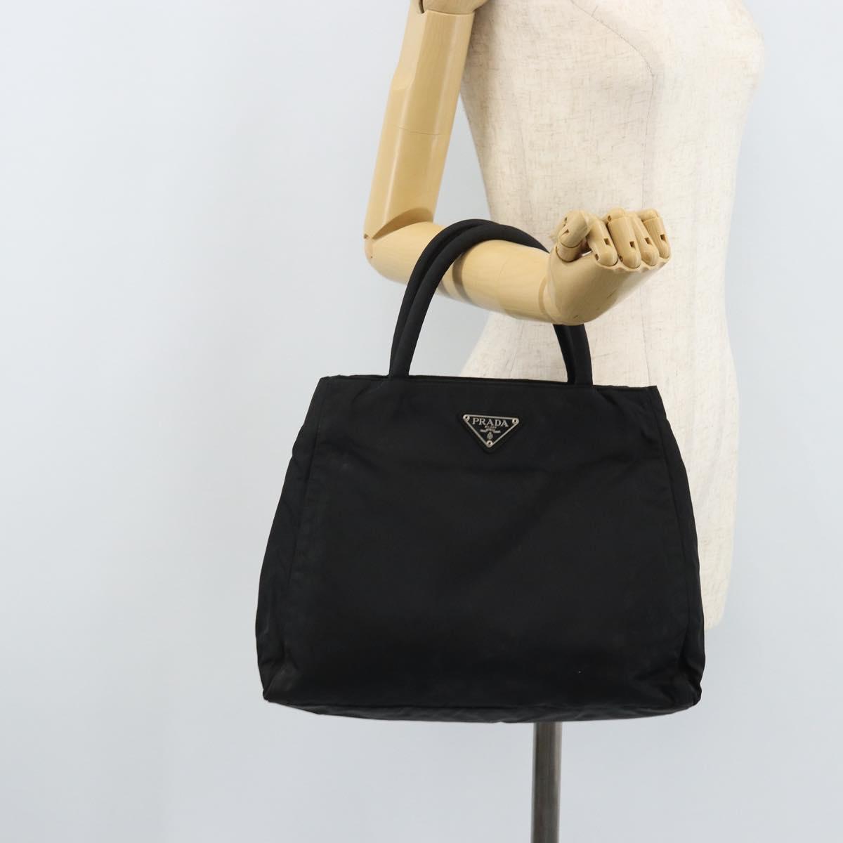 PRADA Hand Bag Nylon Black Silver Auth BAZ160