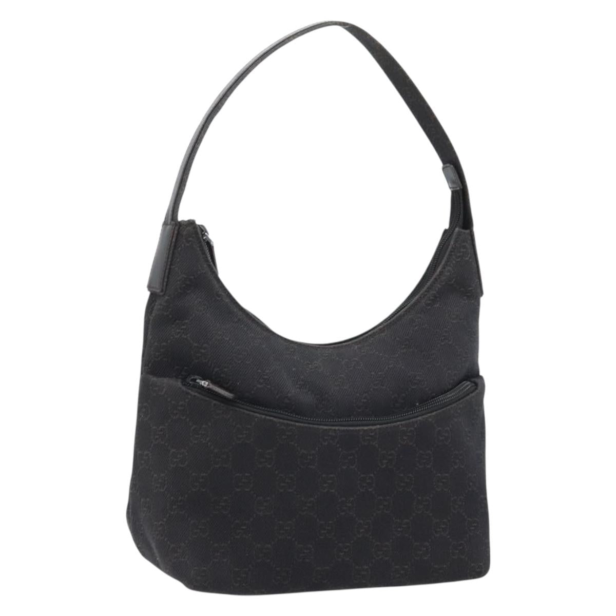 GUCCI GG Canvas Shoulder Bag Dark Brown Silver 105649 Auth BAZ161A