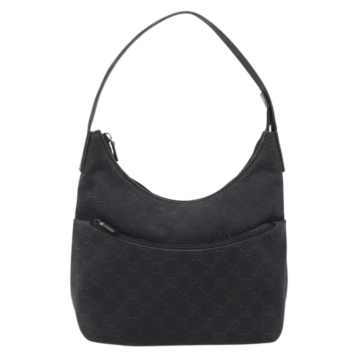 GUCCI GG Canvas Shoulder Bag Dark Brown Silver 105649 Auth BAZ161A