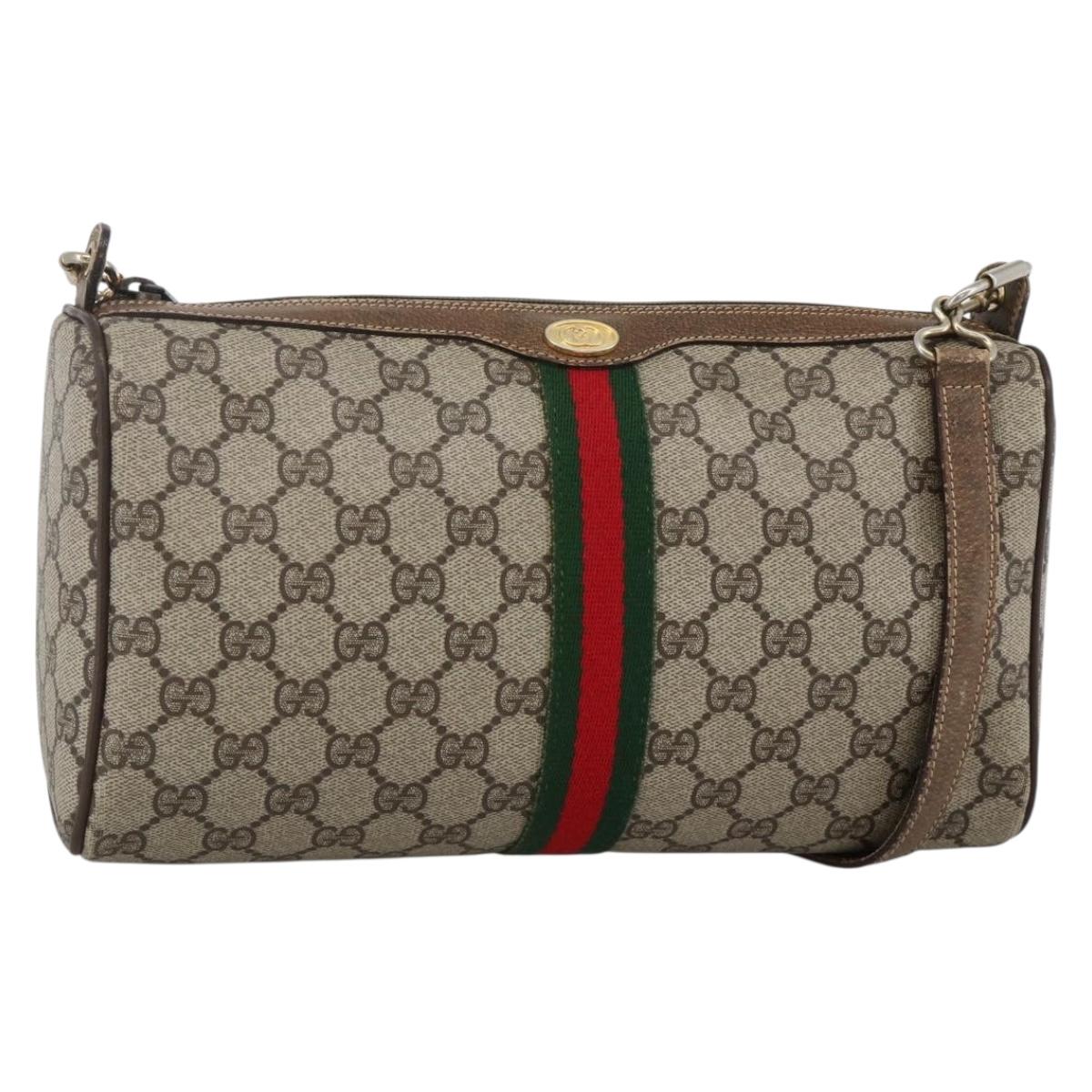 GUCCI GG Supreme Web Sherry Line Bag PVC Beige Gold 378 02 017 Auth BAZ162