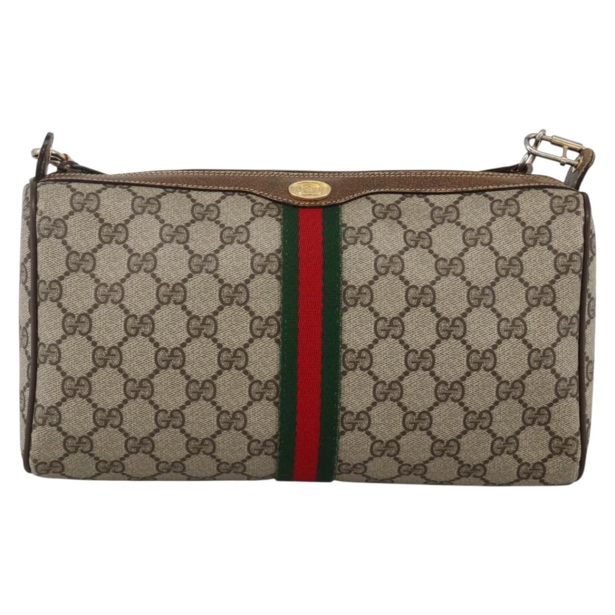 GUCCI GG Supreme Web Sherry Line Bag PVC Beige Gold 378 02 017 Auth BAZ162