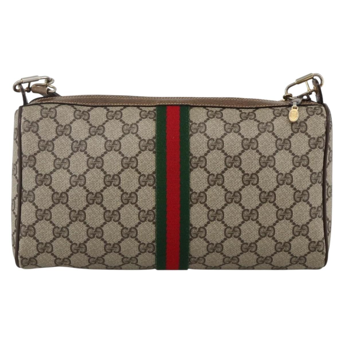 GUCCI GG Supreme Web Sherry Line Bag PVC Beige Gold 378 02 017 Auth BAZ162