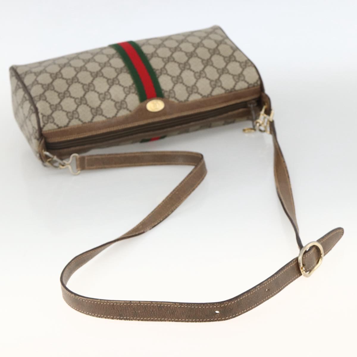 GUCCI GG Supreme Web Sherry Line Bag PVC Beige Gold 378 02 017 Auth BAZ162