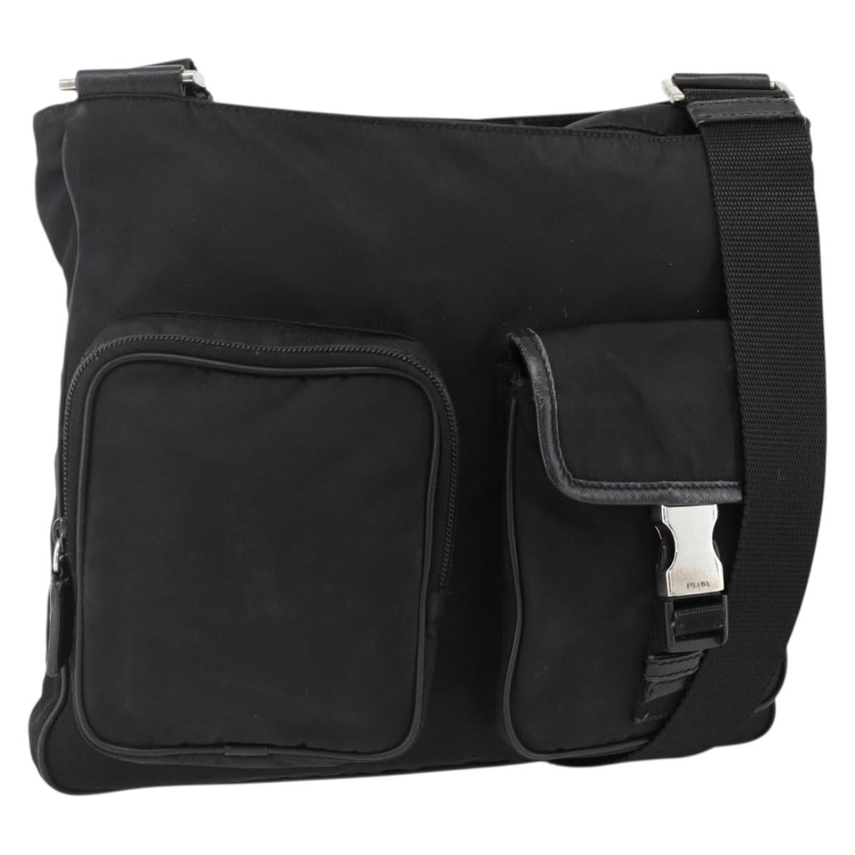 PRADA Shoulder Bag Nylon Black Silver Auth BAZ163