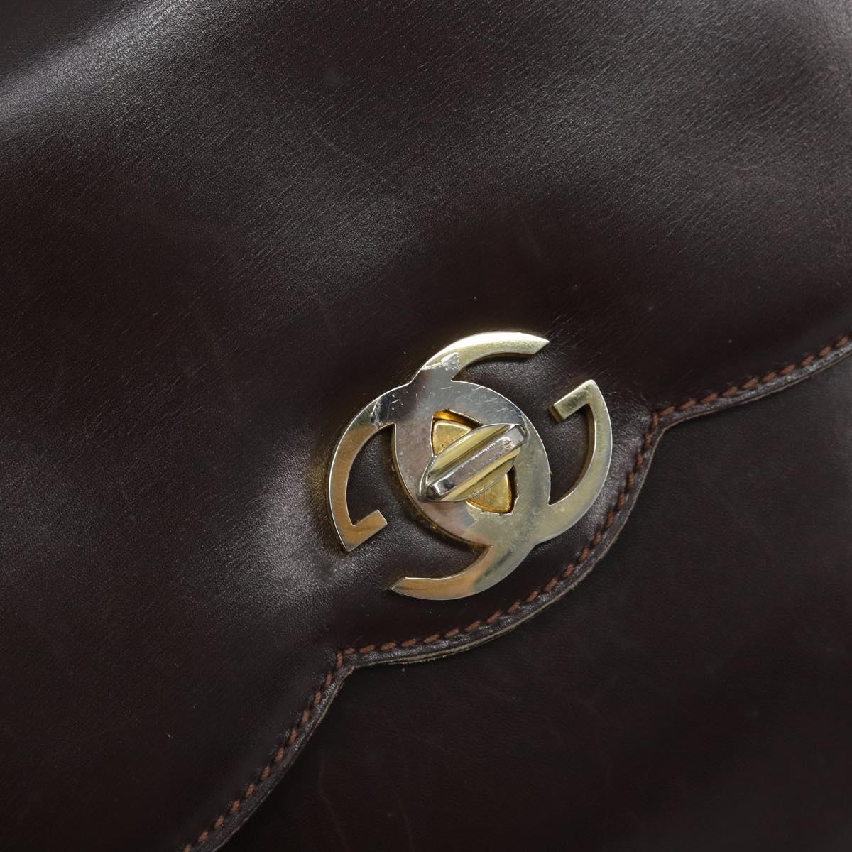 GUCCI Hand Bag Leather Brown Gold Auth BAZ167