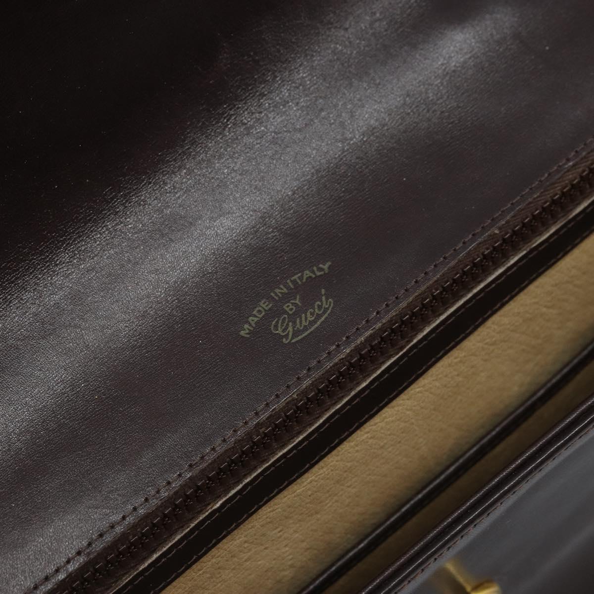 GUCCI Hand Bag Leather Brown Gold Auth BAZ167