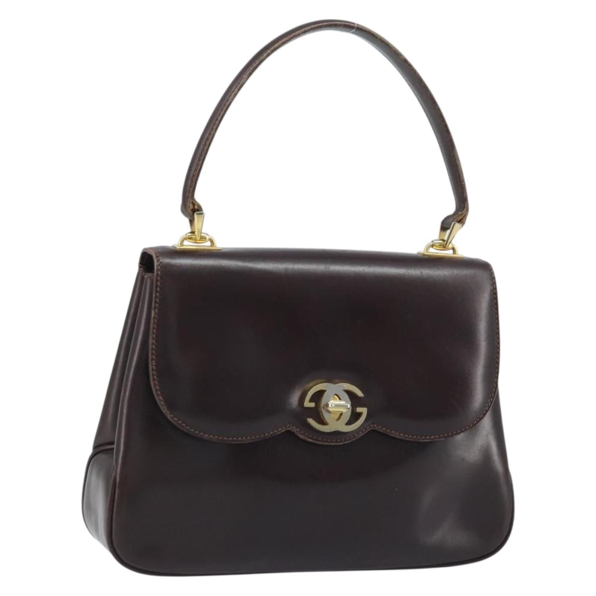 GUCCI Hand Bag Leather Brown Gold Auth BAZ167