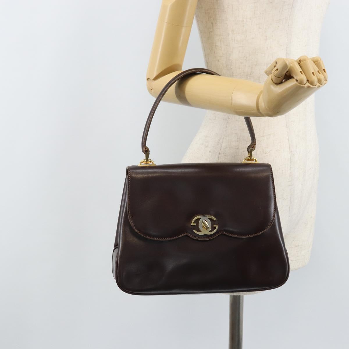 GUCCI Hand Bag Leather Brown Gold Auth BAZ167