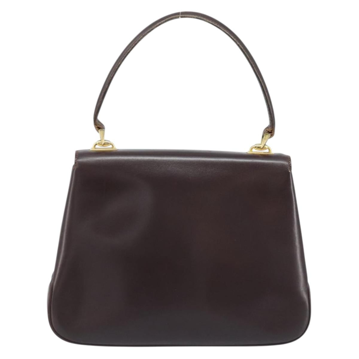 GUCCI Hand Bag Leather Brown Gold Auth BAZ167