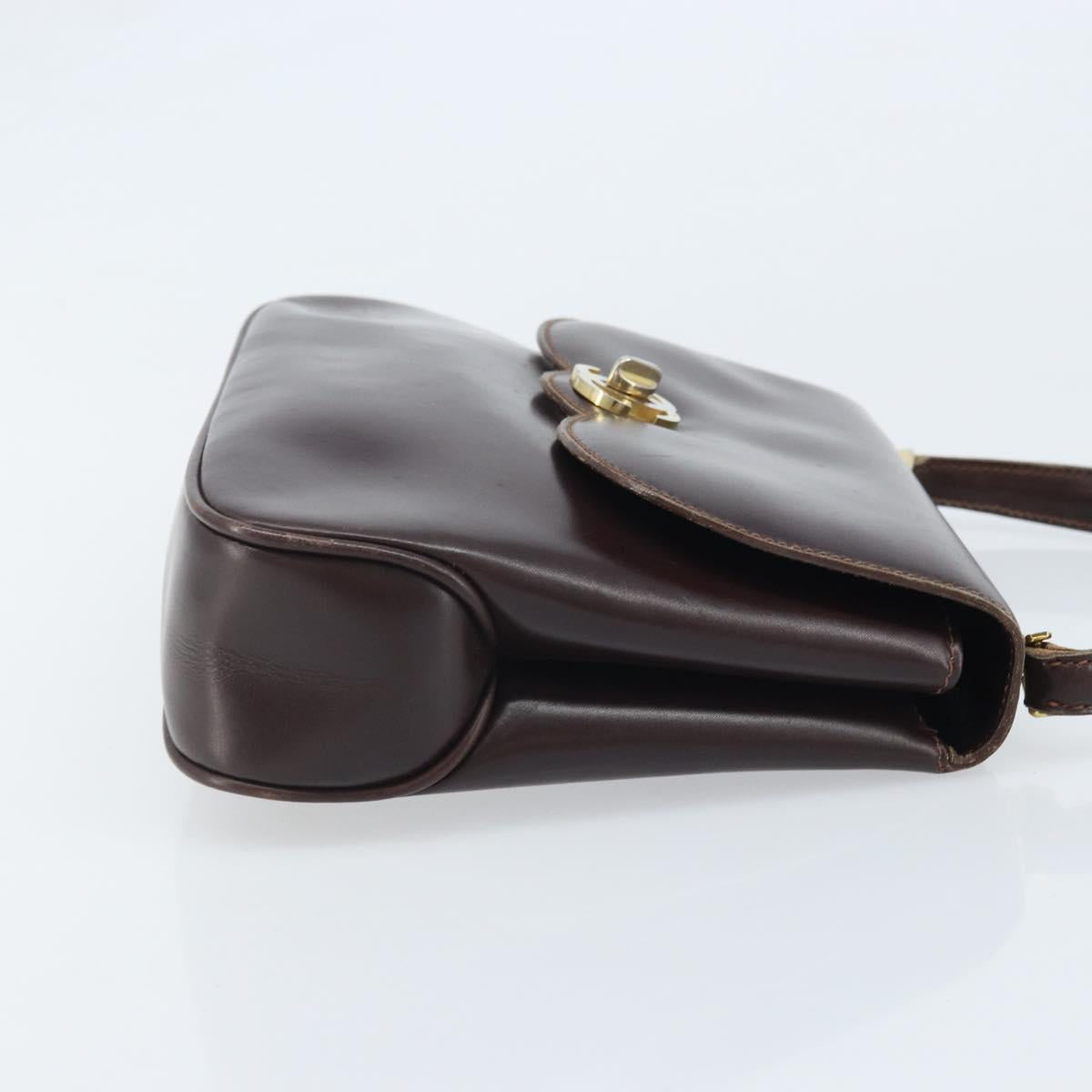 GUCCI Hand Bag Leather Brown Gold Auth BAZ167
