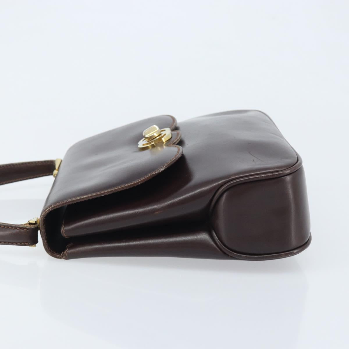 GUCCI Hand Bag Leather Brown Gold Auth BAZ167
