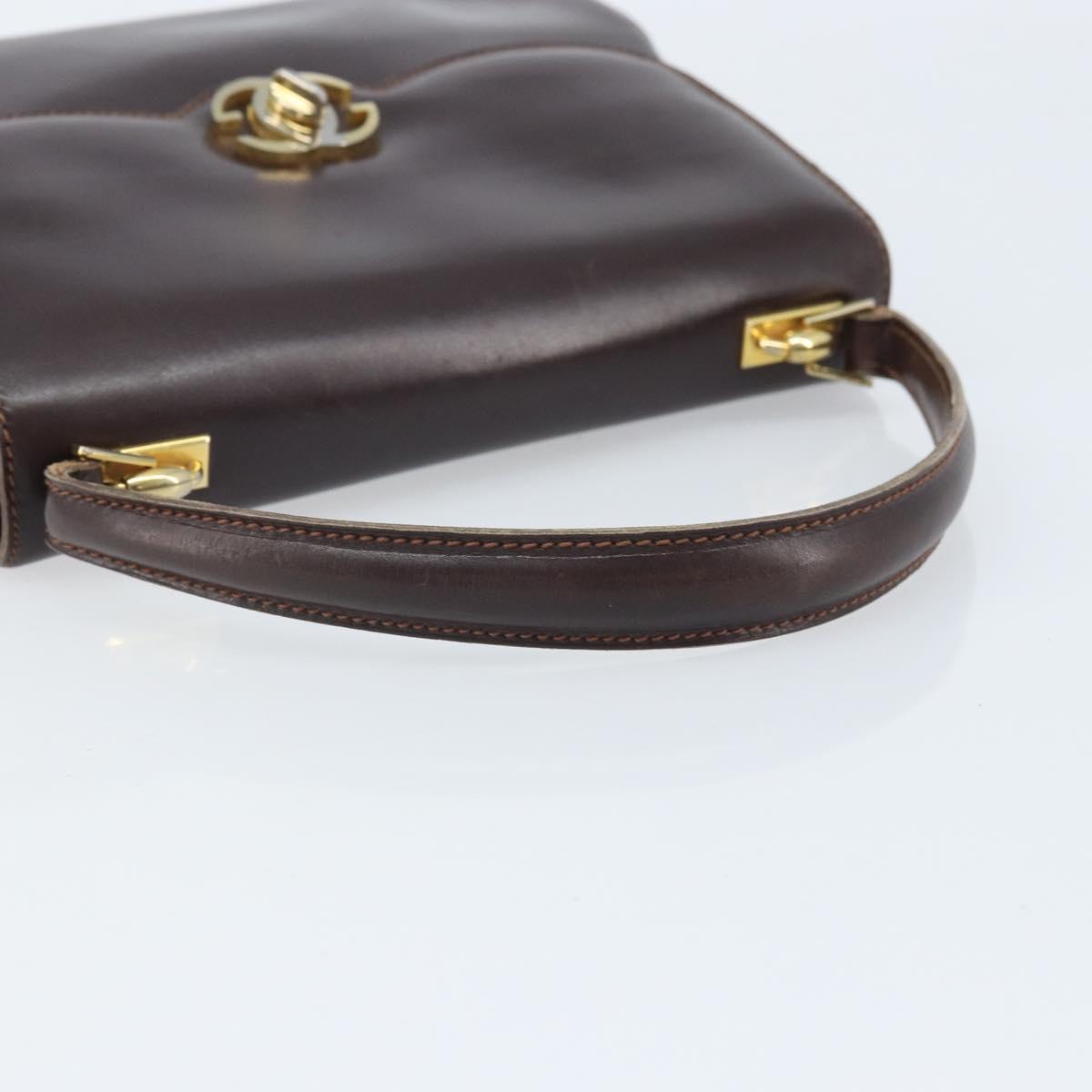 GUCCI Hand Bag Leather Brown Gold Auth BAZ167