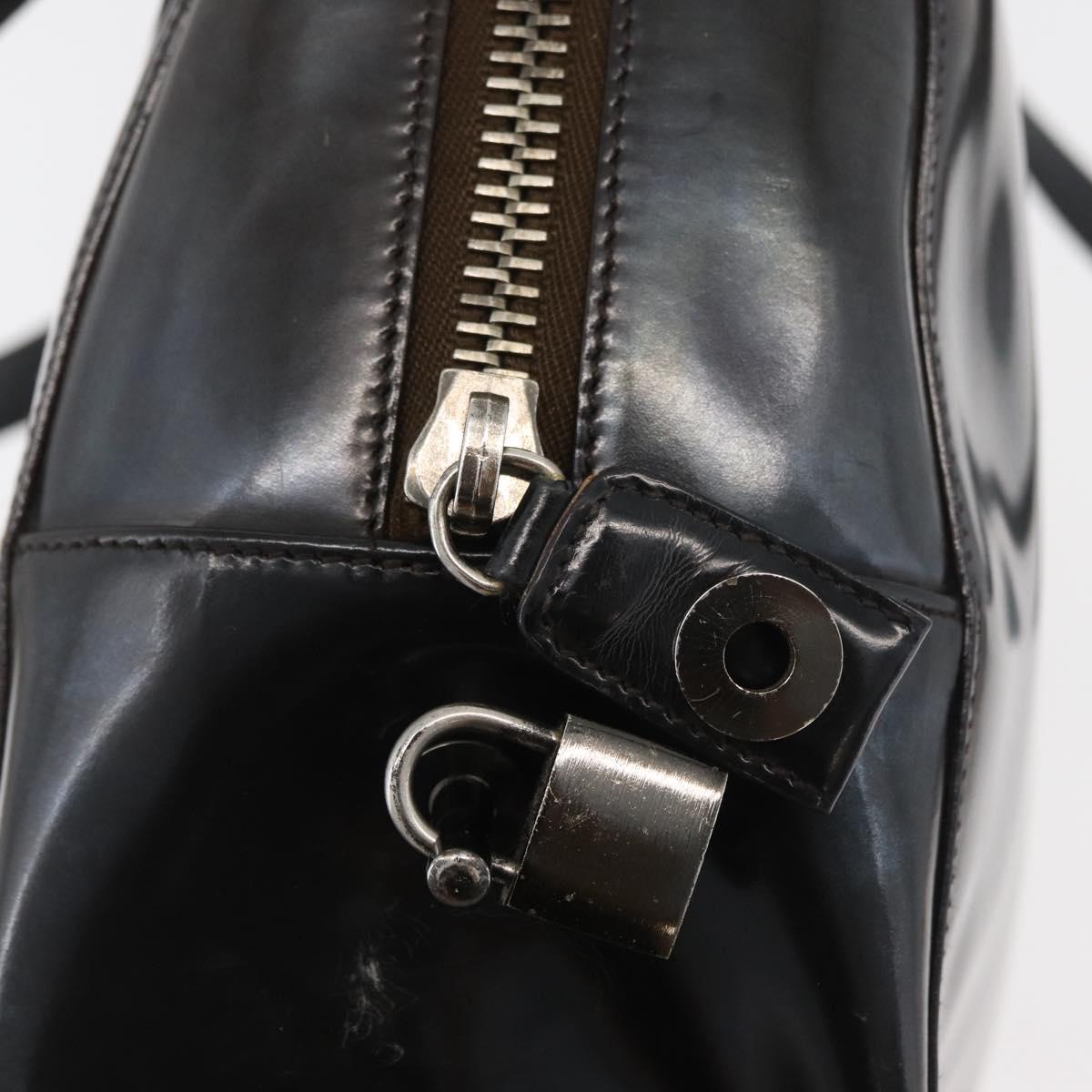 PRADA Hand Bag Patent leather Brown Silver Auth BAZ168