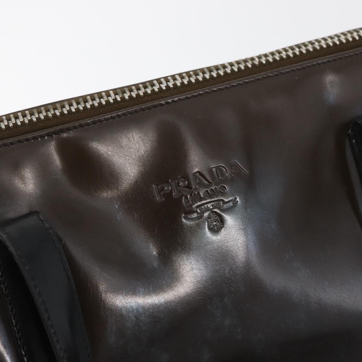 PRADA Hand Bag Patent leather Brown Silver Auth BAZ168
