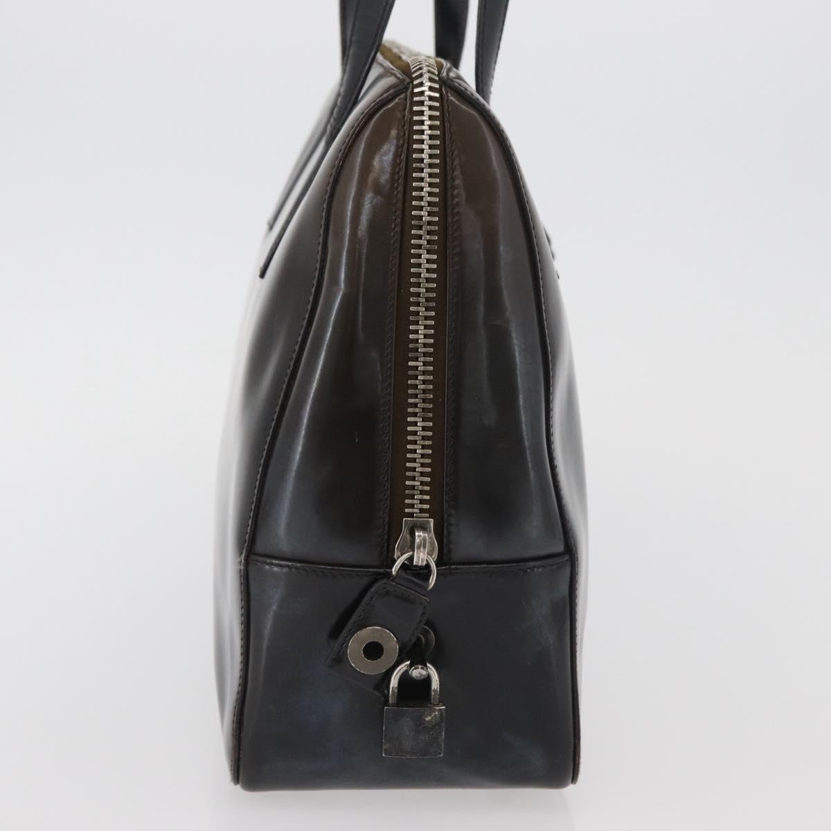 PRADA Hand Bag Patent leather Brown Silver Auth BAZ168