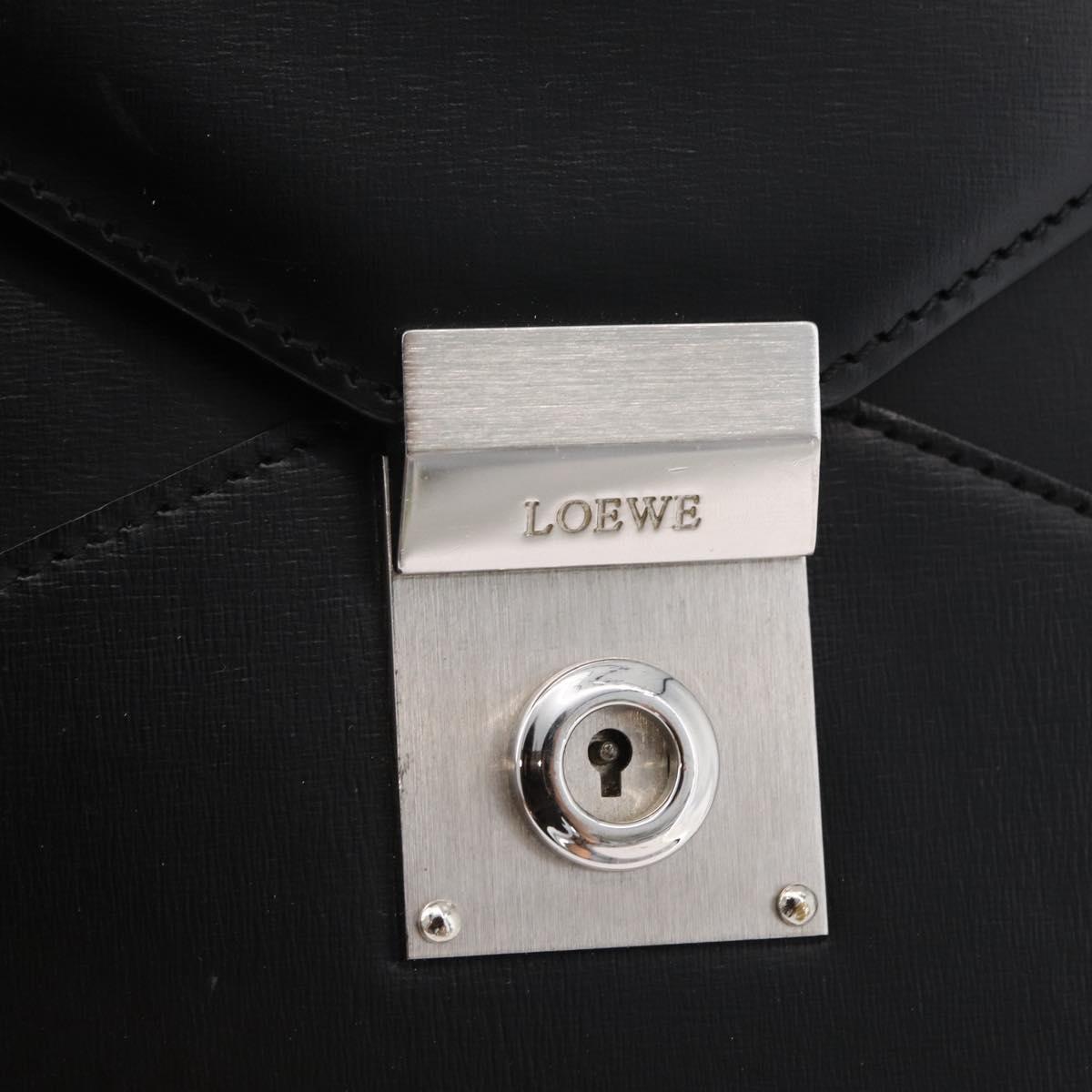 LOEWE Business Bag Leather Black Silver Auth BAZ175
