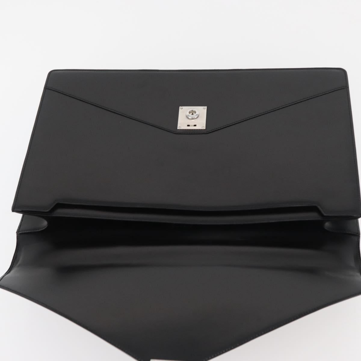 LOEWE Business Bag Leather Black Silver Auth BAZ175