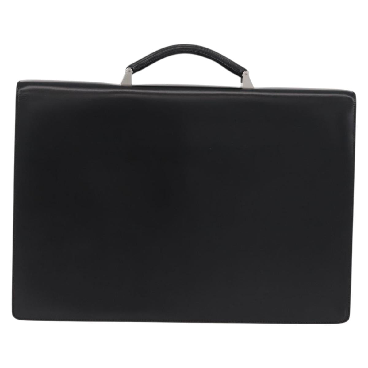 LOEWE Business Bag Leather Black Silver Auth BAZ175