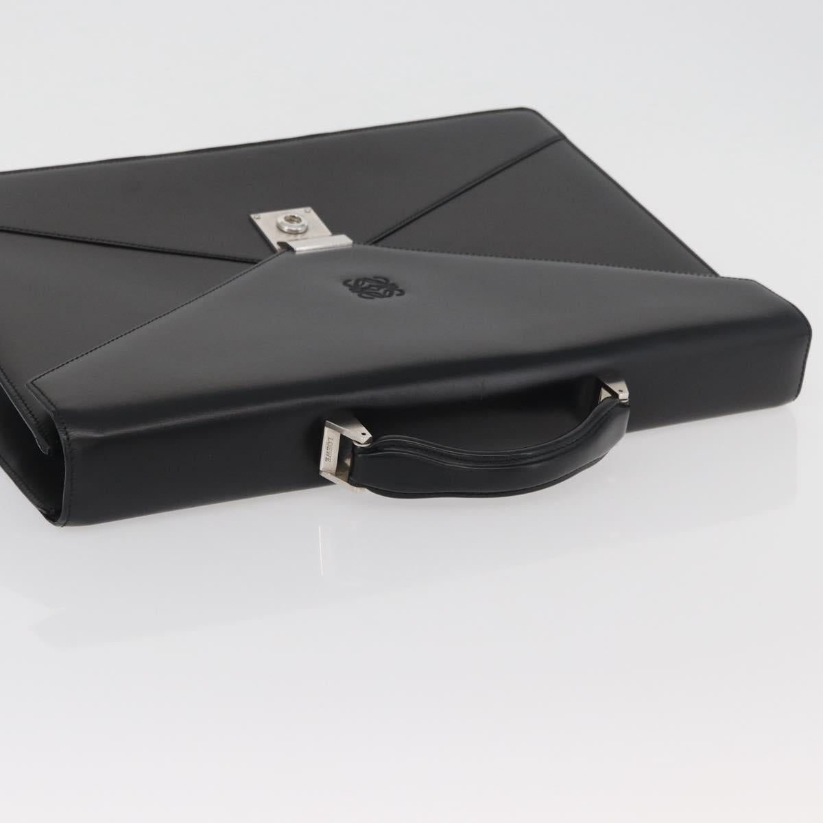 LOEWE Business Bag Leather Black Silver Auth BAZ175