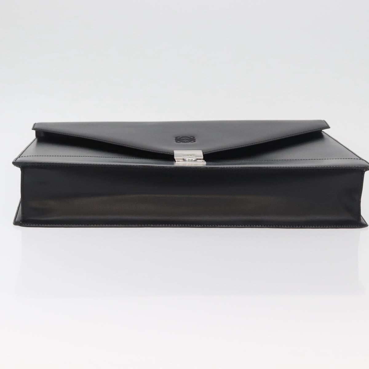 LOEWE Business Bag Leather Black Silver Auth BAZ175