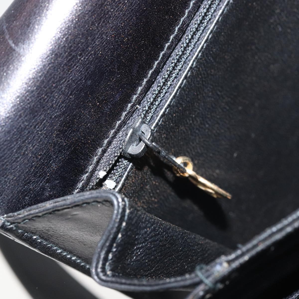 CELINE Horse Carriage Shoulder Bag Leather Black Gold Auth BAZ181