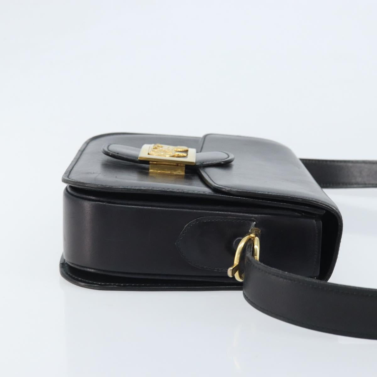 CELINE Horse Carriage Shoulder Bag Leather Black Gold Auth BAZ181