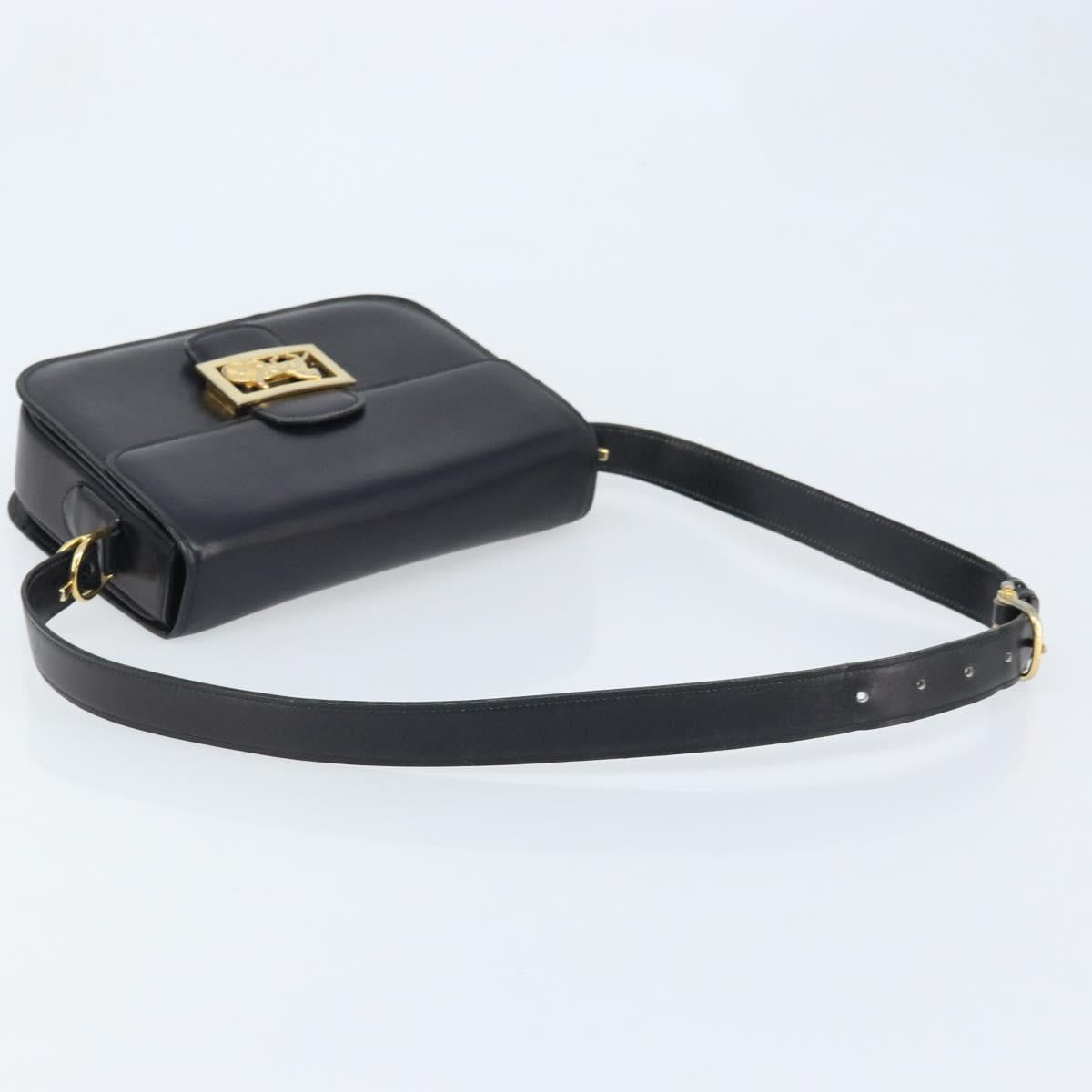 CELINE Horse Carriage Shoulder Bag Leather Black Gold Auth BAZ181