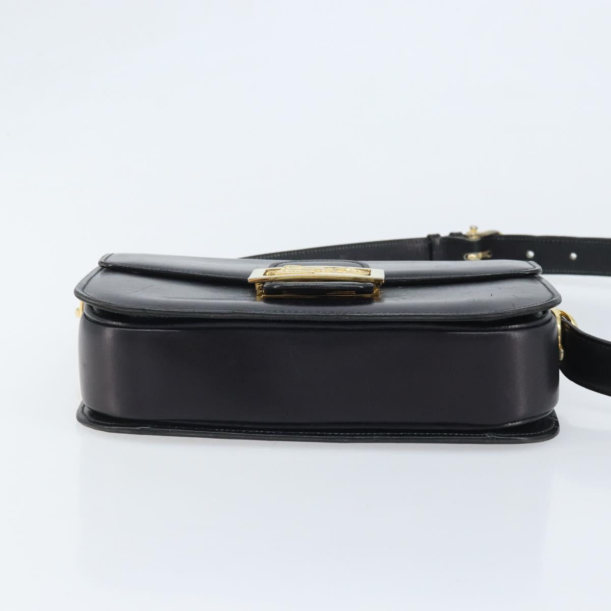 CELINE Horse Carriage Shoulder Bag Leather Black Gold Auth BAZ181