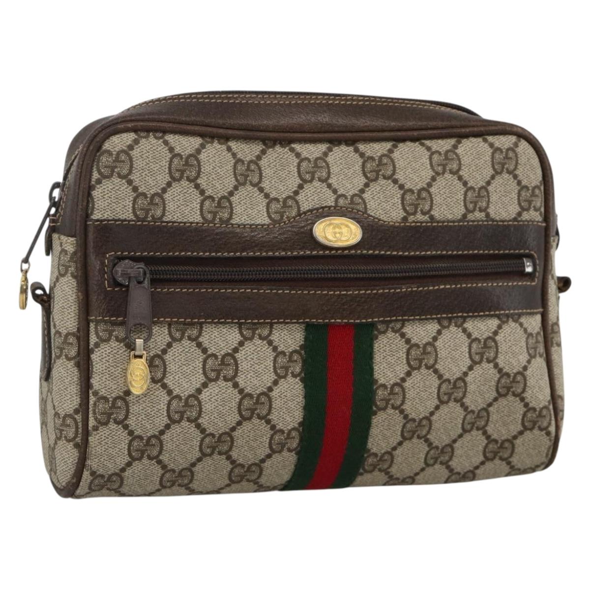 GUCCI GG Supreme Web Sherry Line Shoulder Bag PVC Beige Gold 010 378 Auth BAZ183