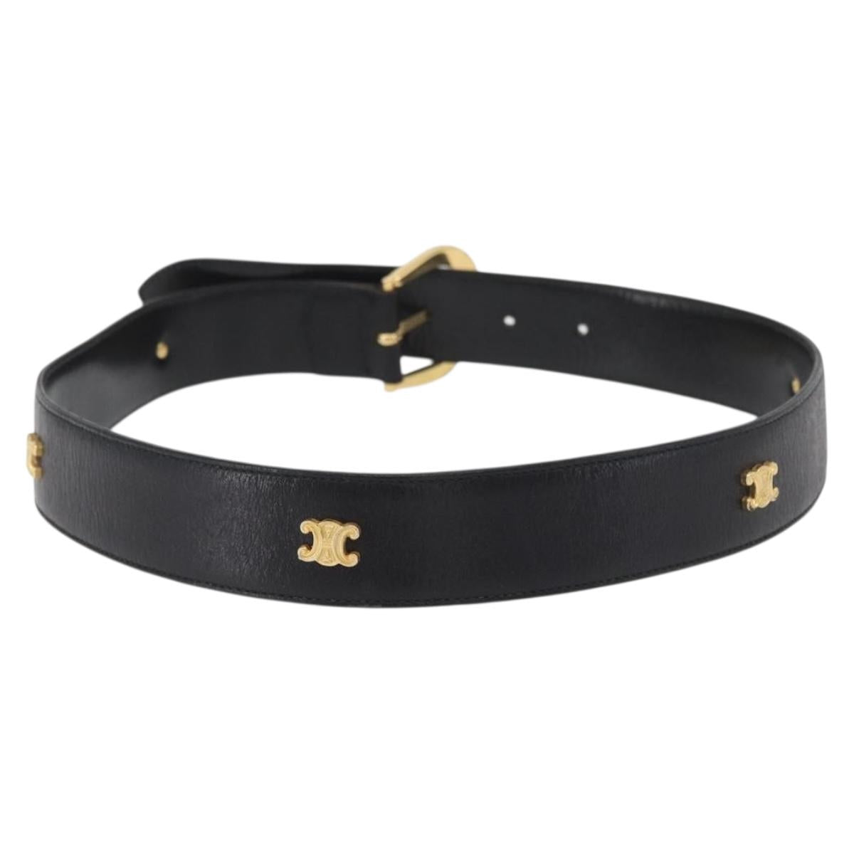 CELINE Belt Leather 31.9"" Black Gold Auth BAZ191A