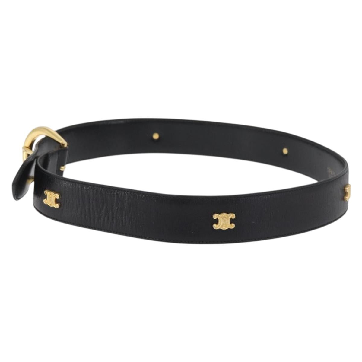 CELINE Belt Leather 31.9"" Black Gold Auth BAZ191A