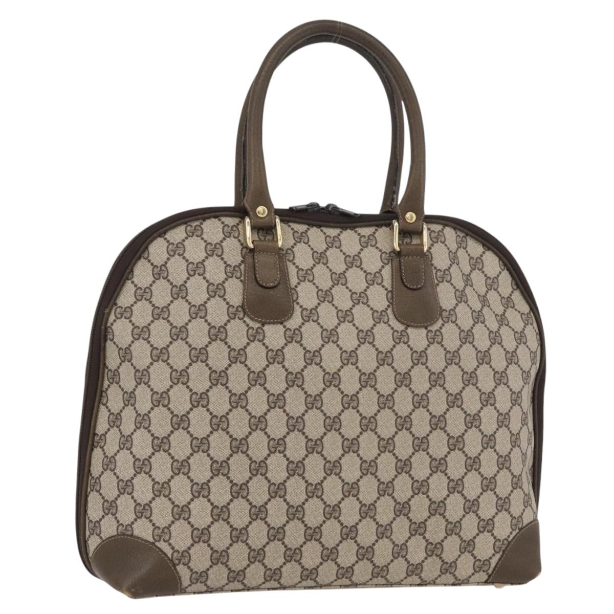 GUCCI GG Supreme Hand Bag PVC Beige Gold Auth BAZ197