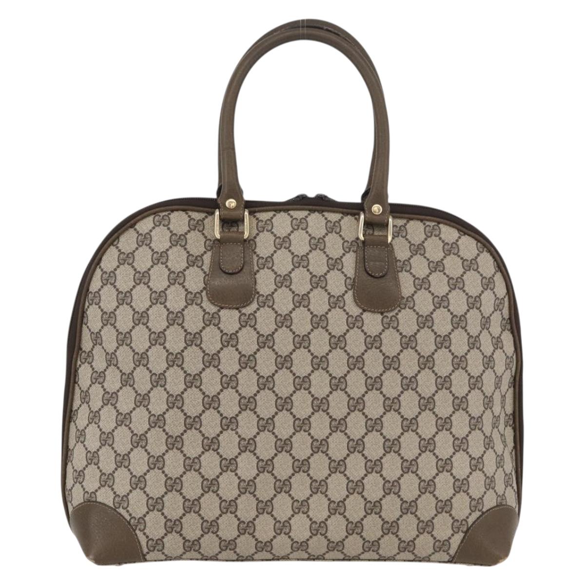 GUCCI GG Supreme Hand Bag PVC Beige Gold Auth BAZ197