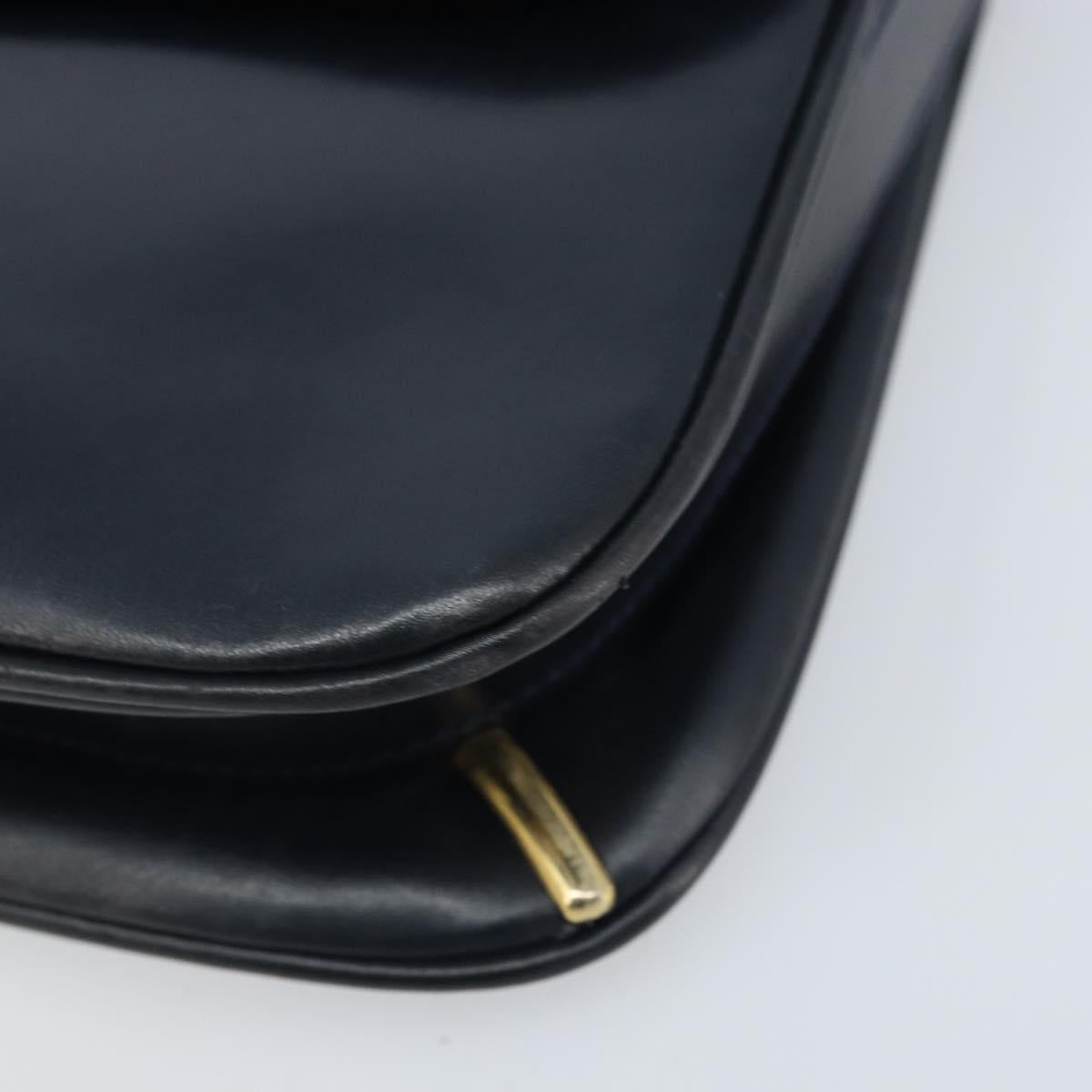 GUCCI Sherry Line Shoulder Bag Leather Navy Gold Auth BAZ198A