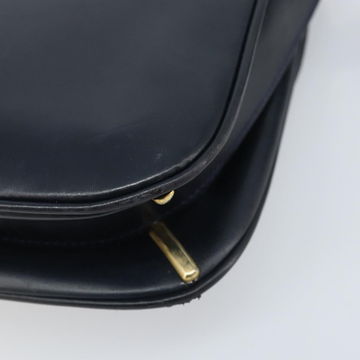 GUCCI Sherry Line Shoulder Bag Leather Navy Gold Auth BAZ198A