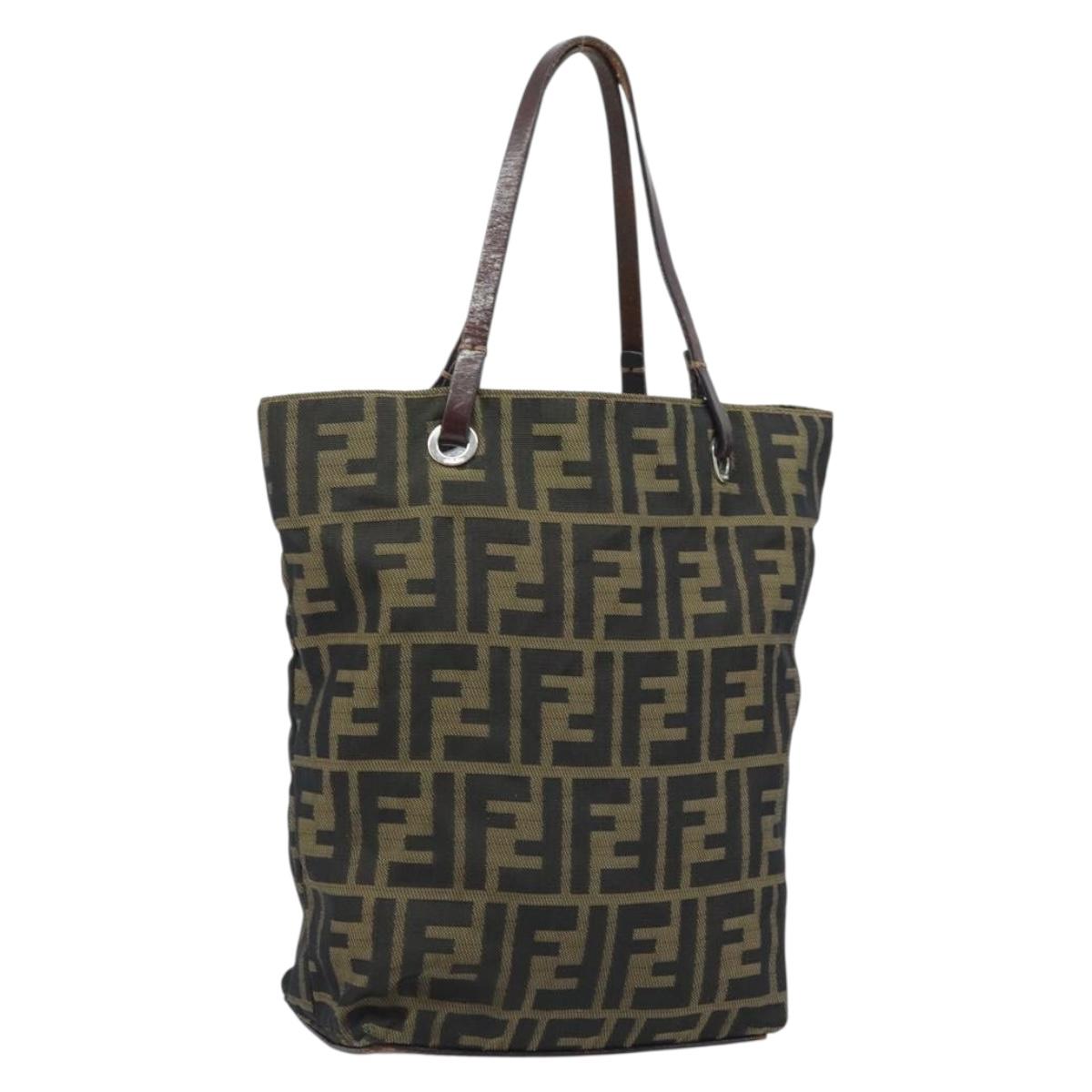 FENDI Zucca Canvas Hand Bag Black Brown Auth BAZ200
