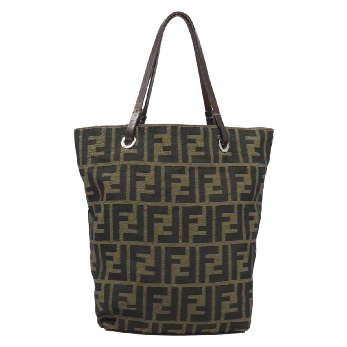 FENDI Zucca Canvas Hand Bag Black Brown Auth BAZ200