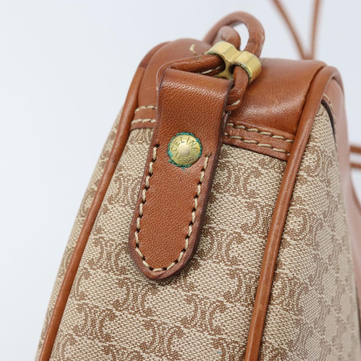 CELINE Macadam Canvas Shoulder Bag PVC Beige Gold Auth BAZ201A