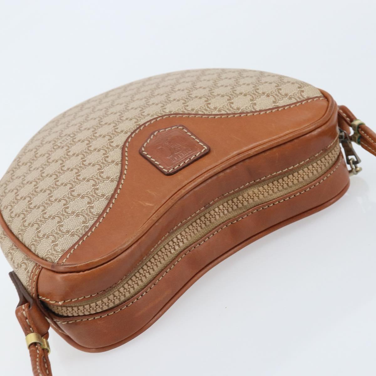 CELINE Macadam Canvas Shoulder Bag PVC Beige Gold Auth BAZ201A