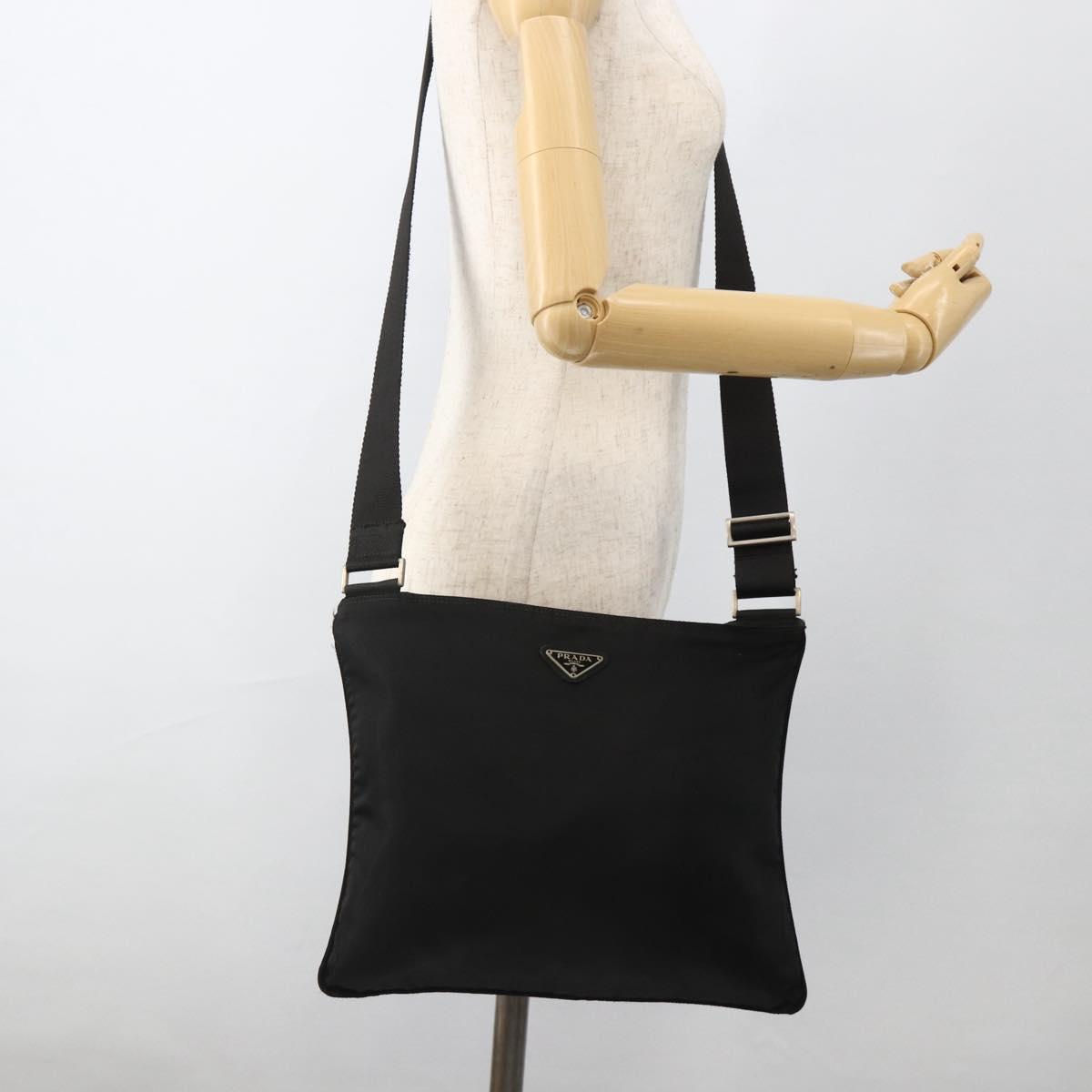PRADA Shoulder Bag Nylon Black Silver Auth BAZ203A