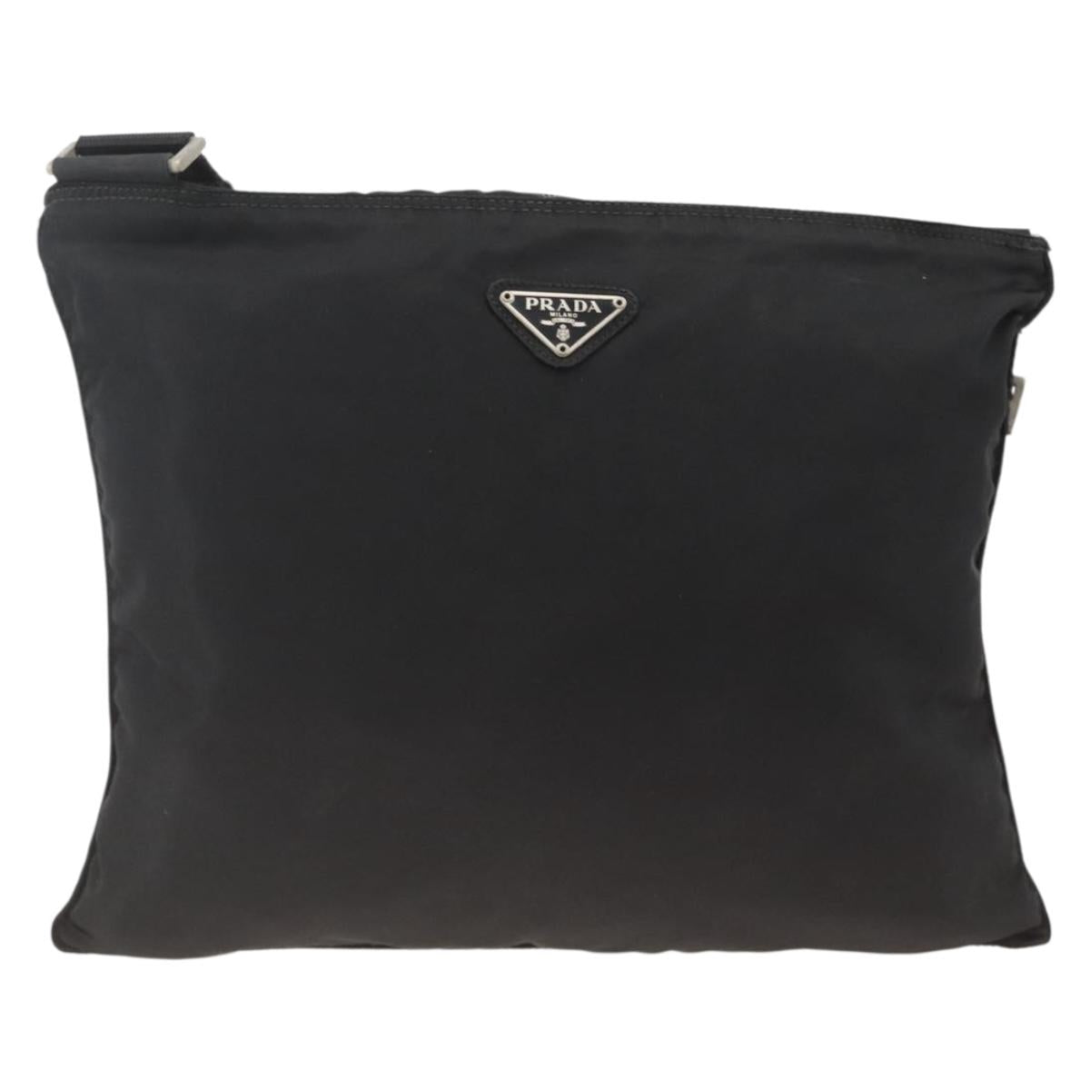 PRADA Shoulder Bag Nylon Black Silver Auth BAZ203A