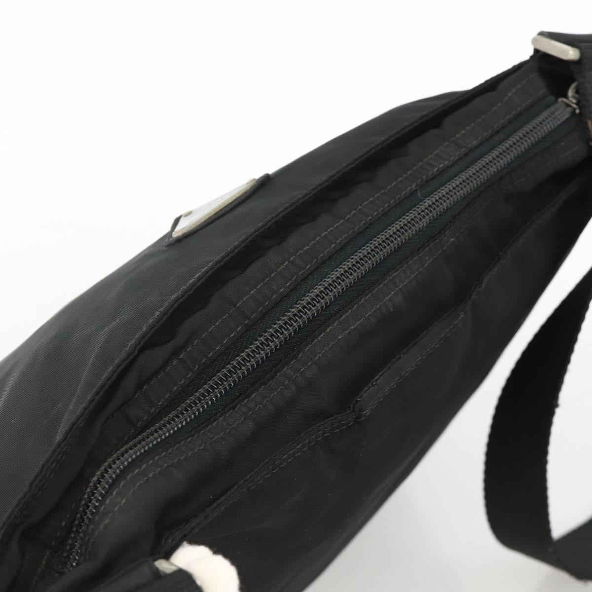 PRADA Shoulder Bag Nylon Black Silver Auth BAZ203A