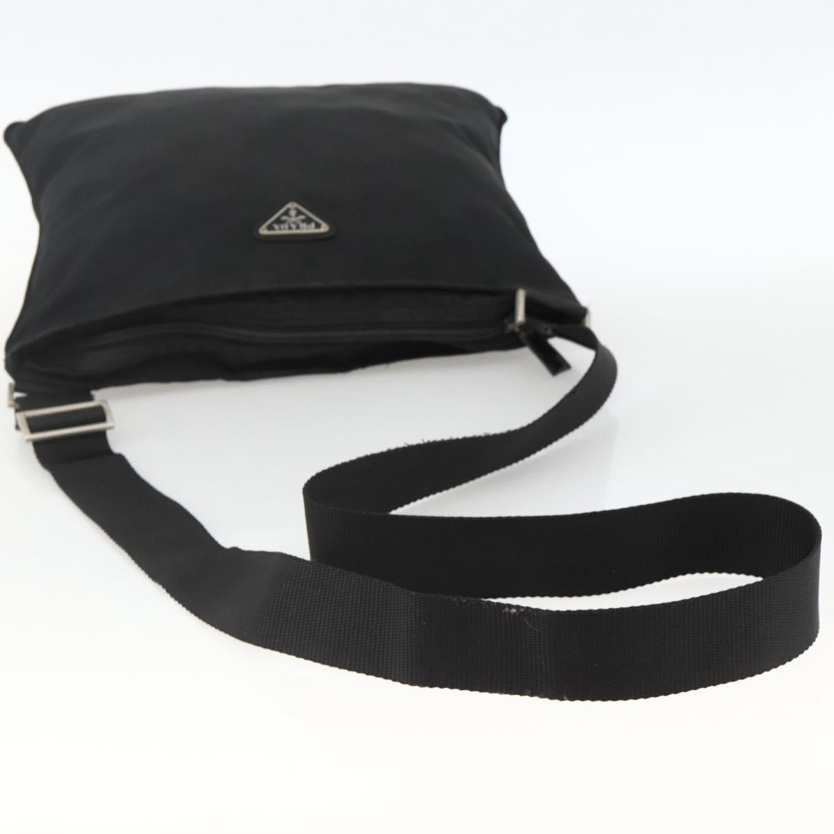 PRADA Shoulder Bag Nylon Black Silver Auth BAZ203A