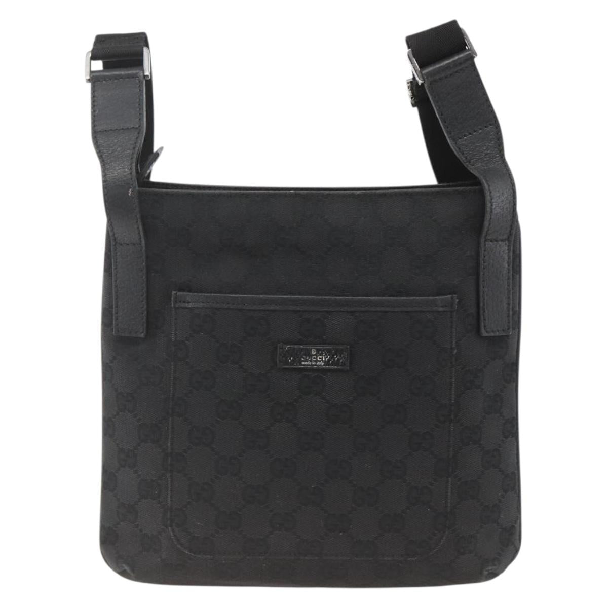 GUCCI GG Canvas Shoulder Bag Black Silver 122793 Auth BAZ206A